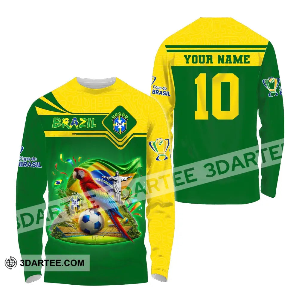 Unisex Shirt Custom Name And Number Brazil Football T-Shirt Polo Long Sleeve / S