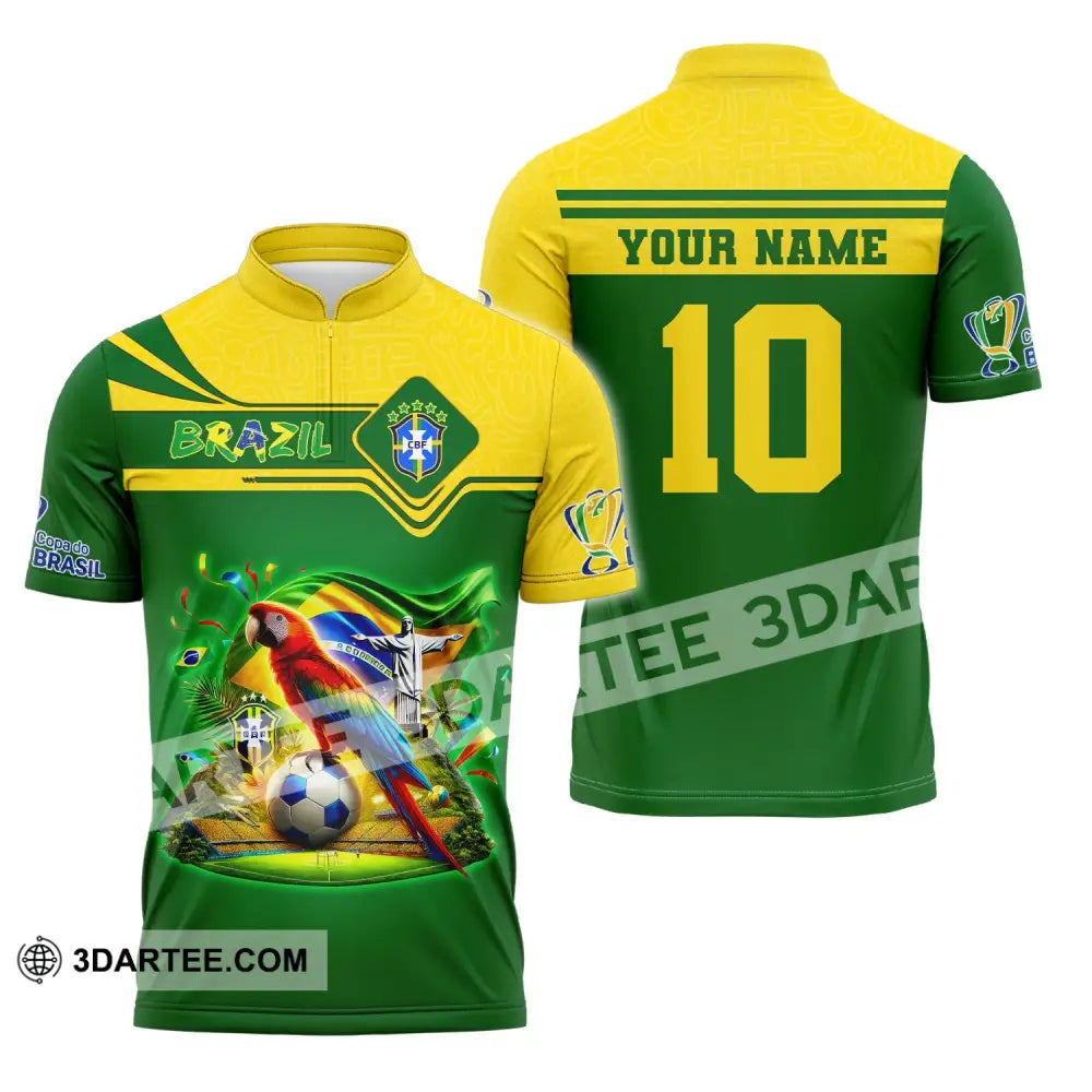 Unisex Shirt Custom Name And Number Brazil Football T-Shirt Polo Long Sleeve Zipper / S