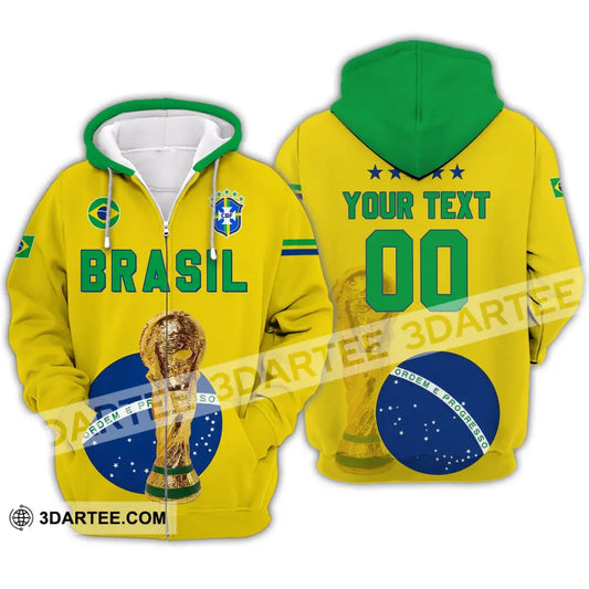 Unisex Shirt - Custom Name And Number Brazil Go Champions Selecao Campeao Sport Zipper Hoodie / S