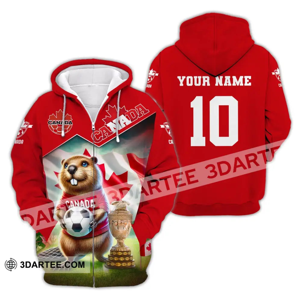 Unisex Shirt Custom Name And Number Canada Football Polo Euro 2024 Hoodie Long Sleeve Zipper / S