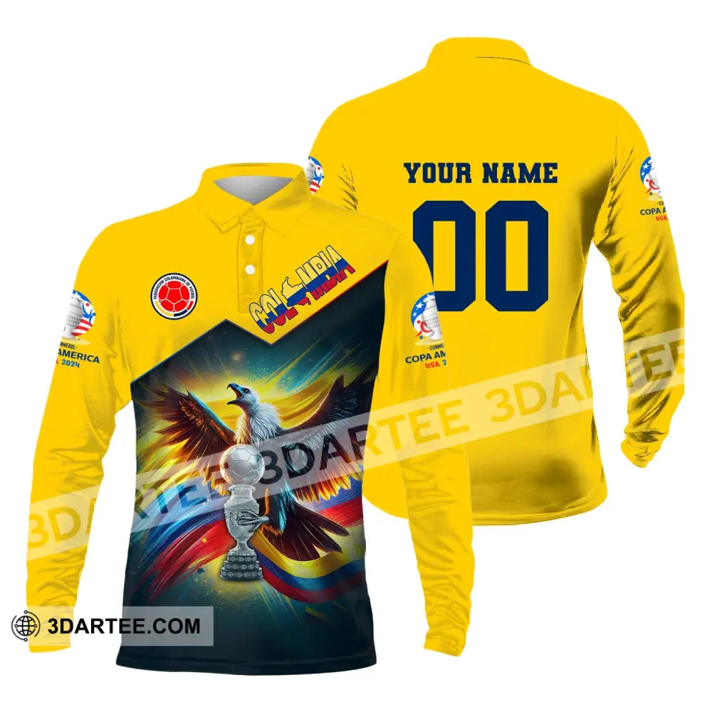 Unisex Shirt Custom Name And Number Colombia Football Euro 2024 Polo Long Sleeve / S T-Shirt