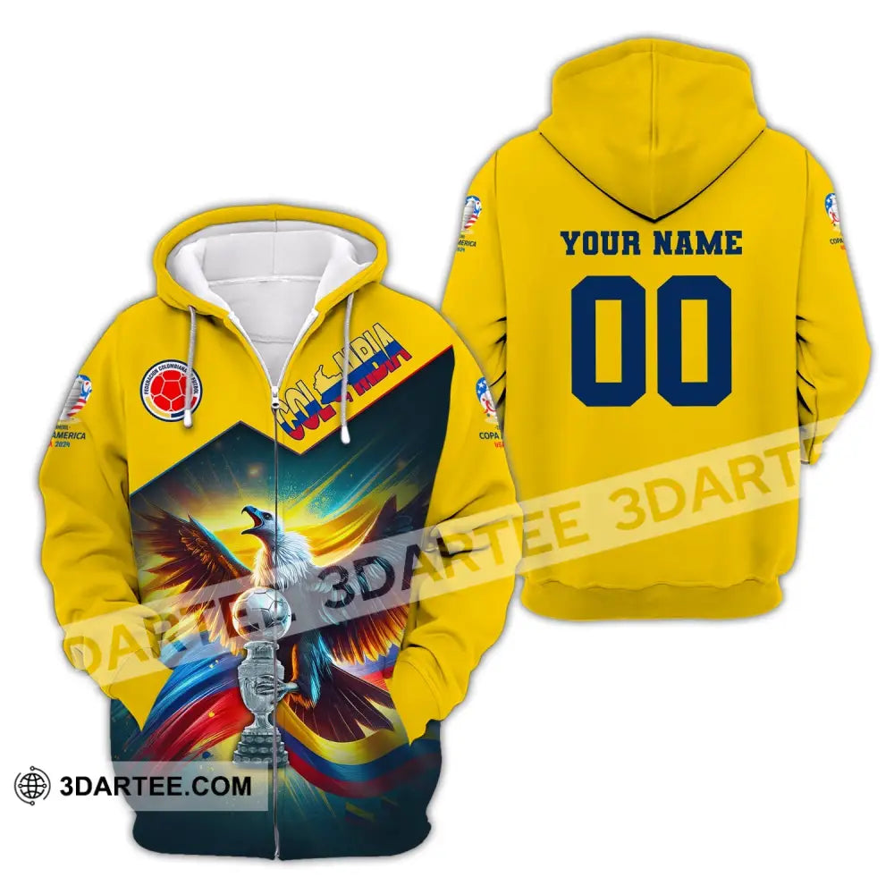 Unisex Shirt Custom Name And Number Colombia Football Euro 2024 Polo Long Sleeve Zipper Hoodie / S