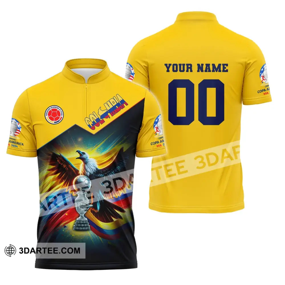 Unisex Shirt Custom Name And Number Colombia Football Euro 2024 Polo Long Sleeve Zipper / S T-Shirt