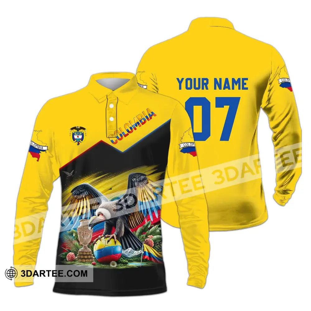 Unisex Shirt - Custom Name And Number Colombia National Team Cup Long Sleeve Polo / S T-Shirt