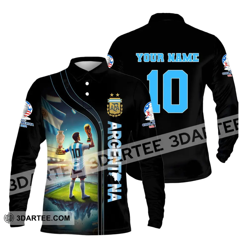 Unisex Shirt Custom Name And Number Copa 2024 Argentina Football Polo Hoodie Long Sleeve / S T-Shirt