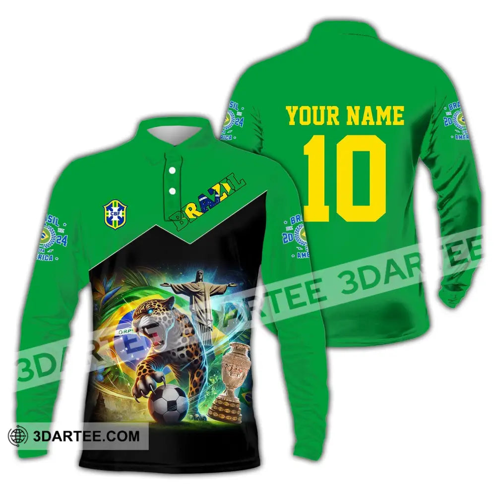 Unisex Shirt - Custom Name And Number Copa 2024 Sport Brazil Team Long Sleeve Polo / S T-Shirt