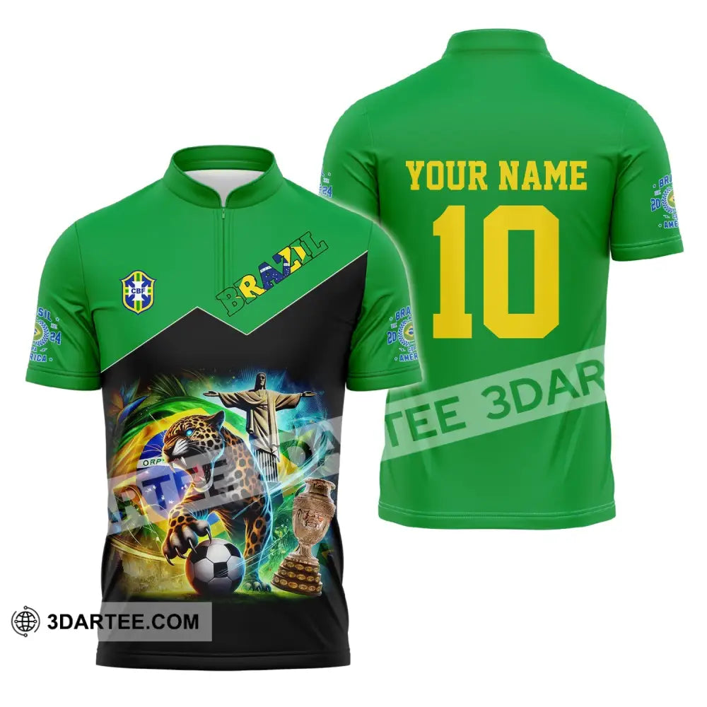 Unisex Shirt - Custom Name And Number Copa 2024 Sport Brazil Team Zipper Polo / S T-Shirt