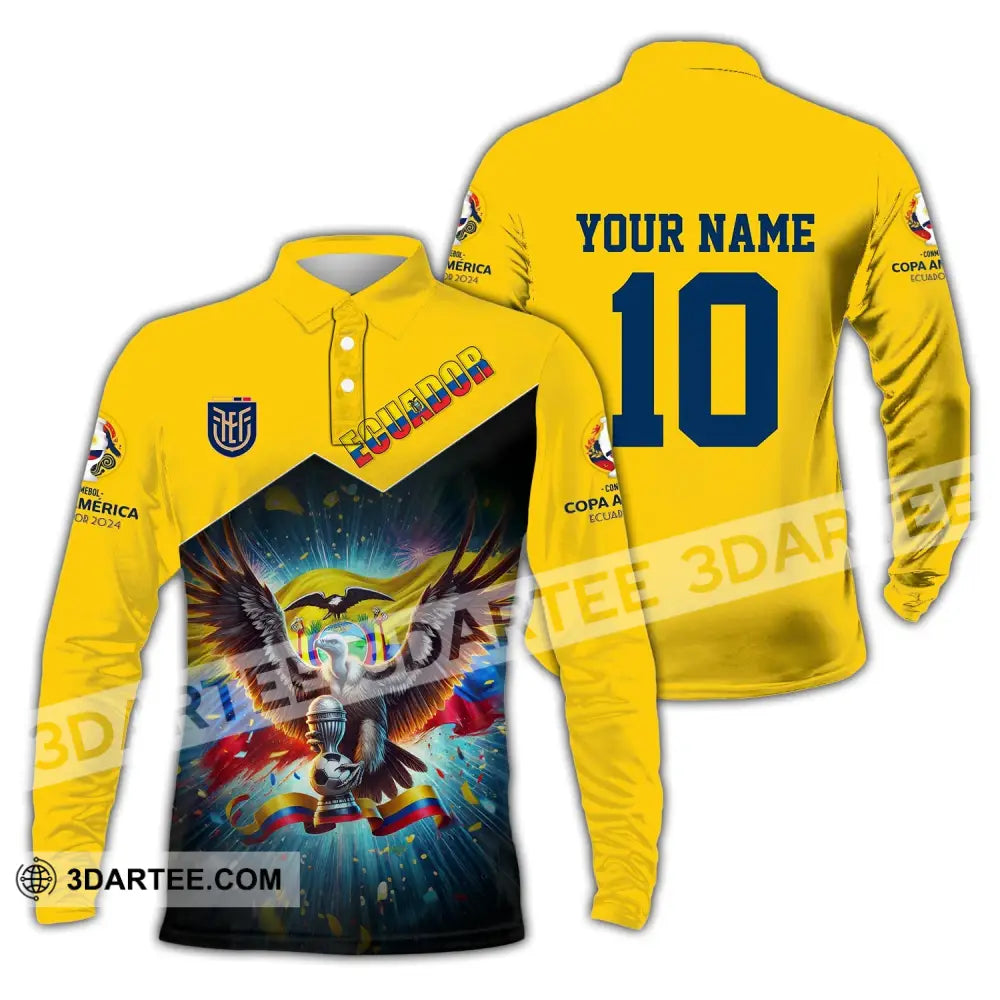 Unisex Shirt - Custom Name And Number Copa 2024 Sport Ecuador Team Long Sleeve Polo / S T-Shirt