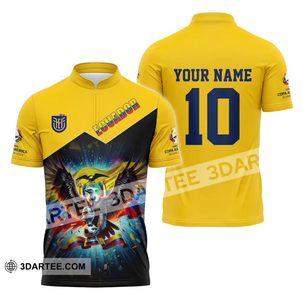 Unisex Shirt - Custom Name And Number Copa 2024 Sport Ecuador Team Zipper Polo / S T-Shirt