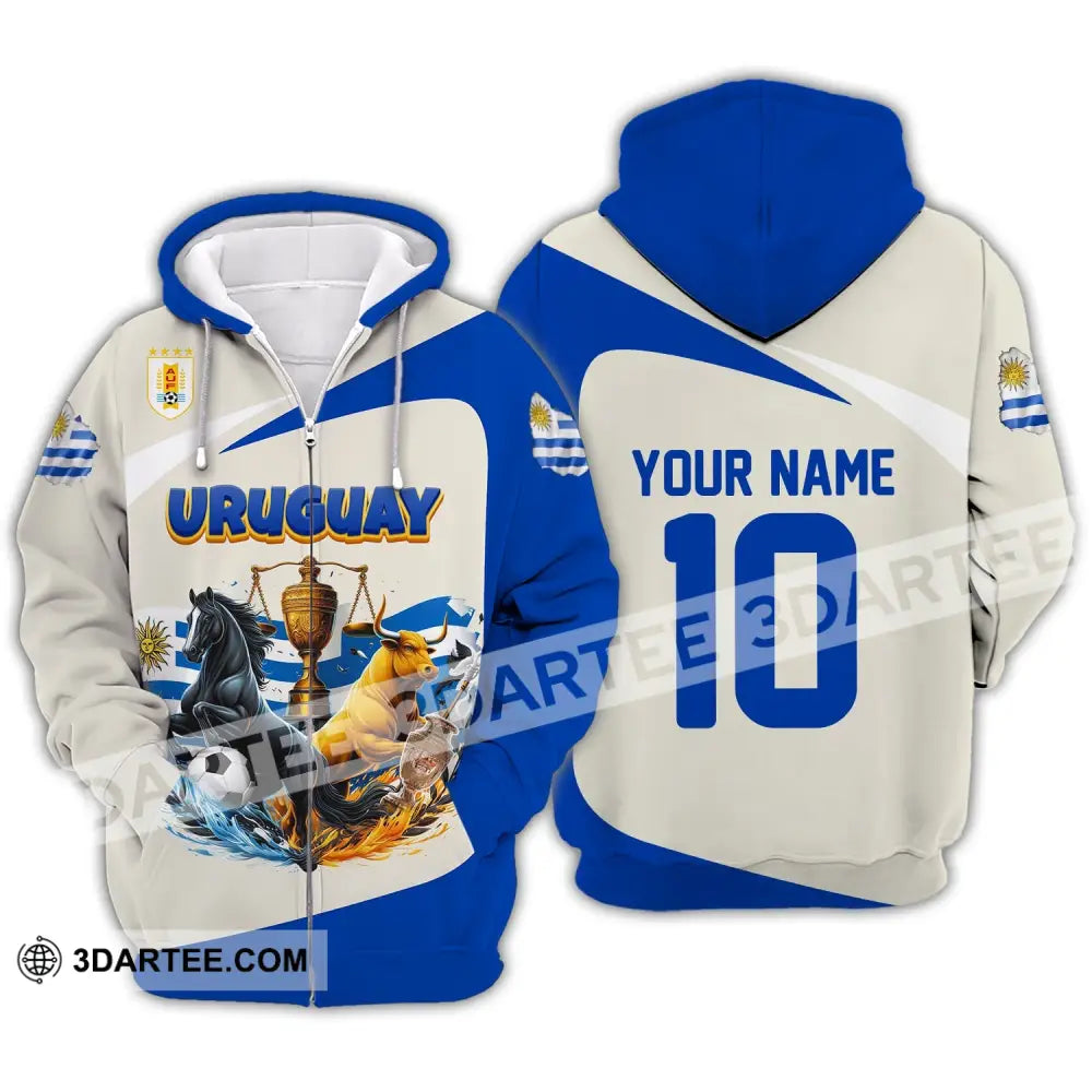 Unisex Shirt - Custom Name And Number Copa 2024 Sport Uruguay Flag Color Zipper Hoodie / S T-Shirt