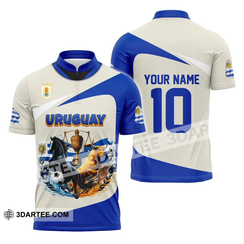 Unisex Shirt - Custom Name And Number Copa 2024 Sport Uruguay Flag Color Zipper Polo / S T-Shirt