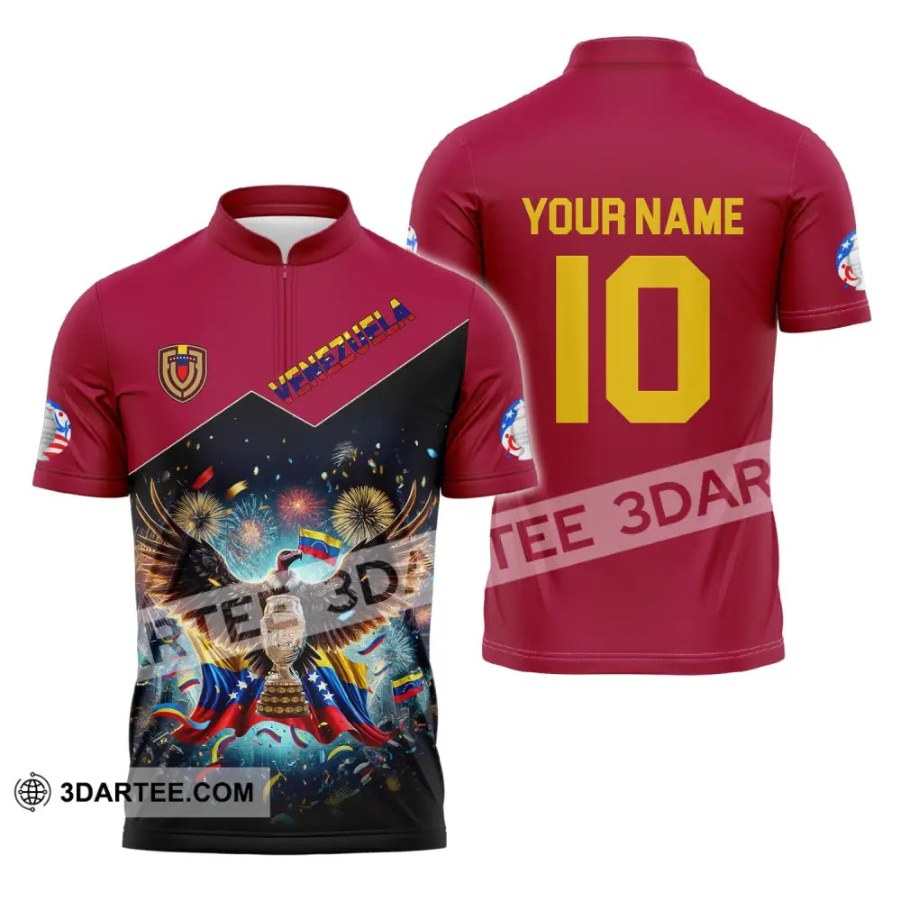 Unisex Shirt - Custom Name And Number Copa 2024 Sport Venezuela Team Zipper Polo / S T-Shirt