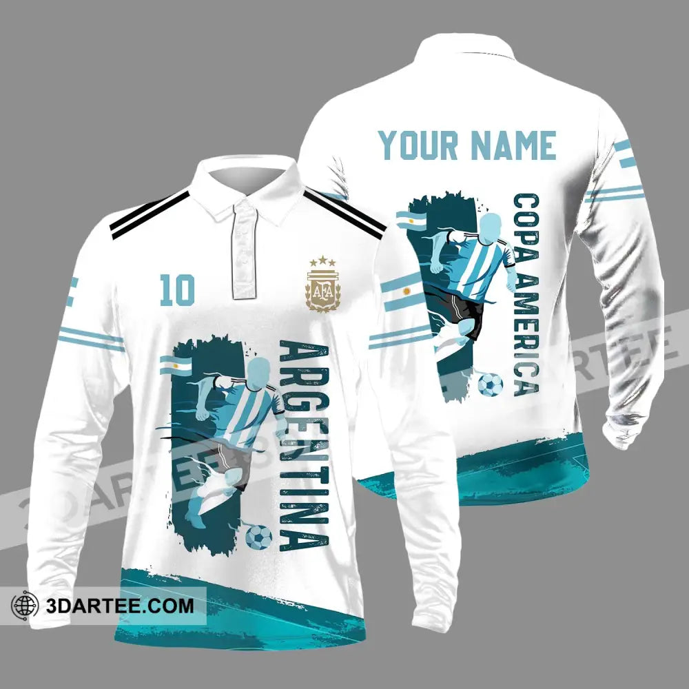 Unisex Shirt - Custom Name And Number Copa America Shirt Argentina - Long Sleeve Polo / S - T-shirt