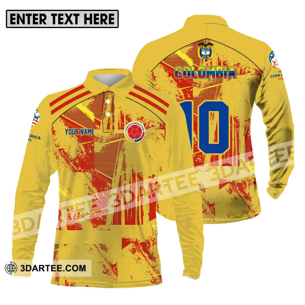 Unisex Shirt - Custom Name And Number Copa America Shirt Golden Colombia Long Sleeve Polo / S T-shirt