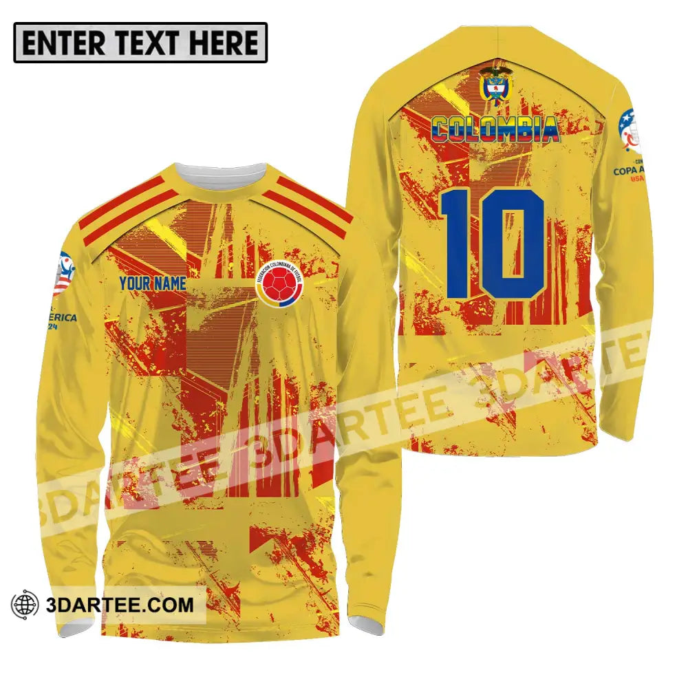 Unisex Shirt - Custom Name And Number Copa America Shirt Golden Colombia Long Sleeve Shirt / S T-shirt