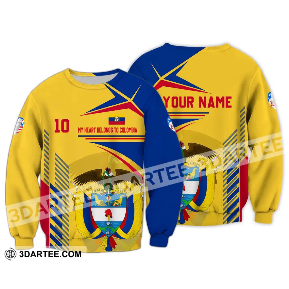 Unisex Shirt - Custom Name And Number Copa America Shirt Golden My Heart Belongs To Colombia Long Sleeve / S T-shirt