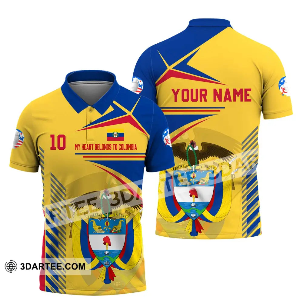 Unisex Shirt - Custom Name And Number Copa America Shirt Golden My Heart Belongs To Colombia Polo Shirt / S T-shirt