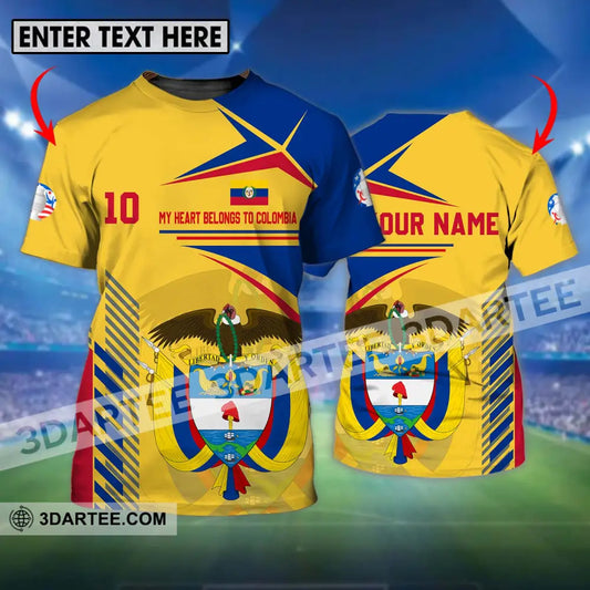 Unisex Shirt - Custom Name And Number Copa America Shirt Golden My Heart Belongs To Colombia T-shirt