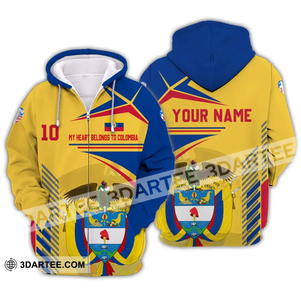 Unisex Shirt - Custom Name And Number Copa America Shirt Golden My Heart Belongs To Colombia Zipper Hoodie / S T-shirt