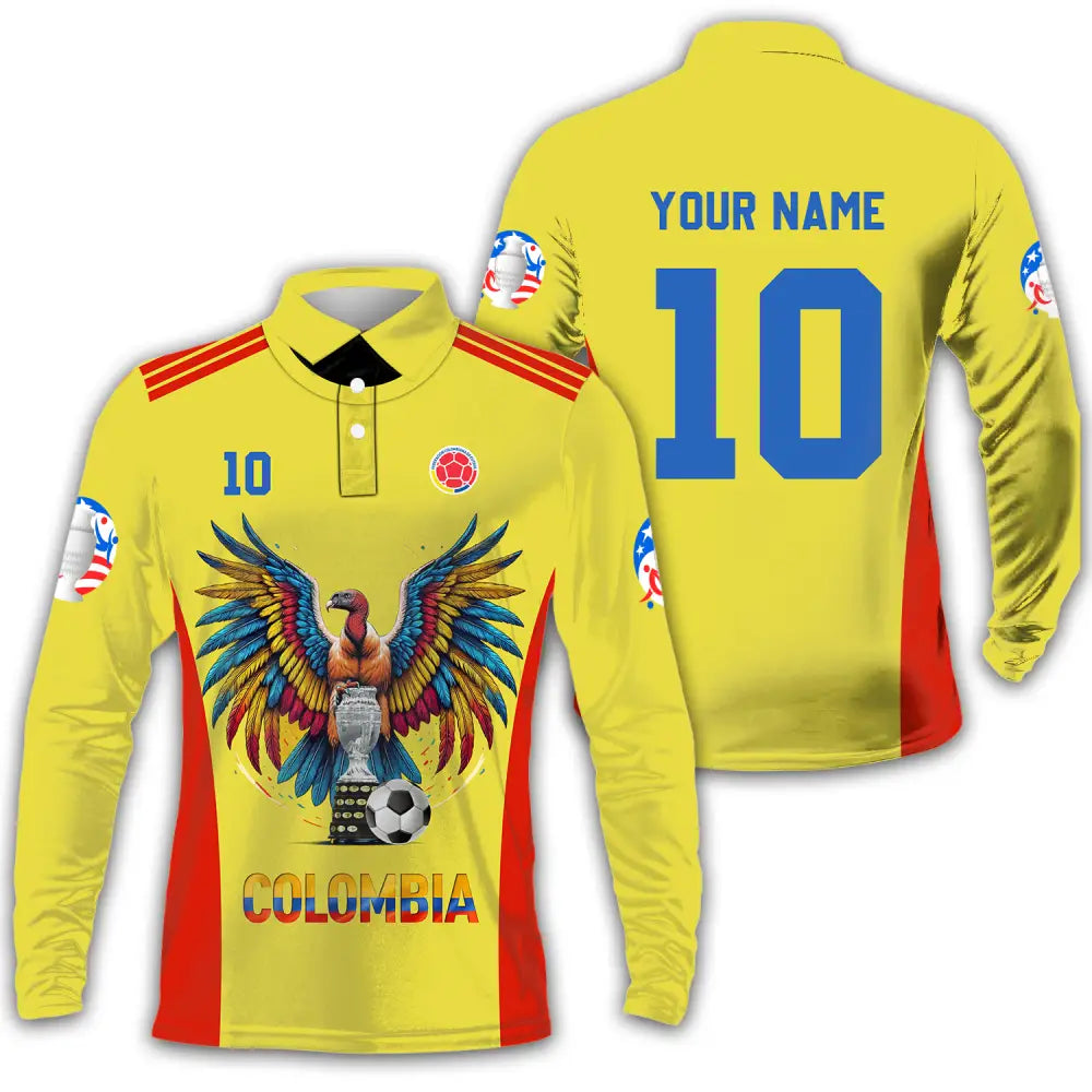 Unisex Shirt - Custom Name And Number Copa America Sport Shirt Colombia Long Sleeve Polo / S T-shirt