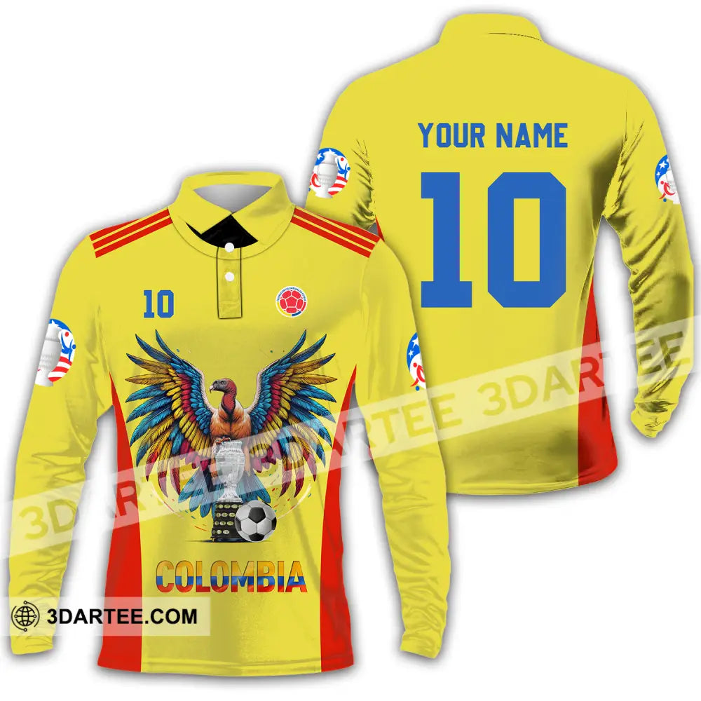 Unisex Shirt - Custom Name And Number Copa America Sport Shirt Colombia Long Sleeve Polo / S T-shirt