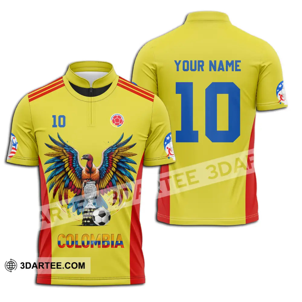 Unisex Shirt - Custom Name And Number Copa America Sport Shirt Colombia Zipper Polo Shirt / S T-shirt