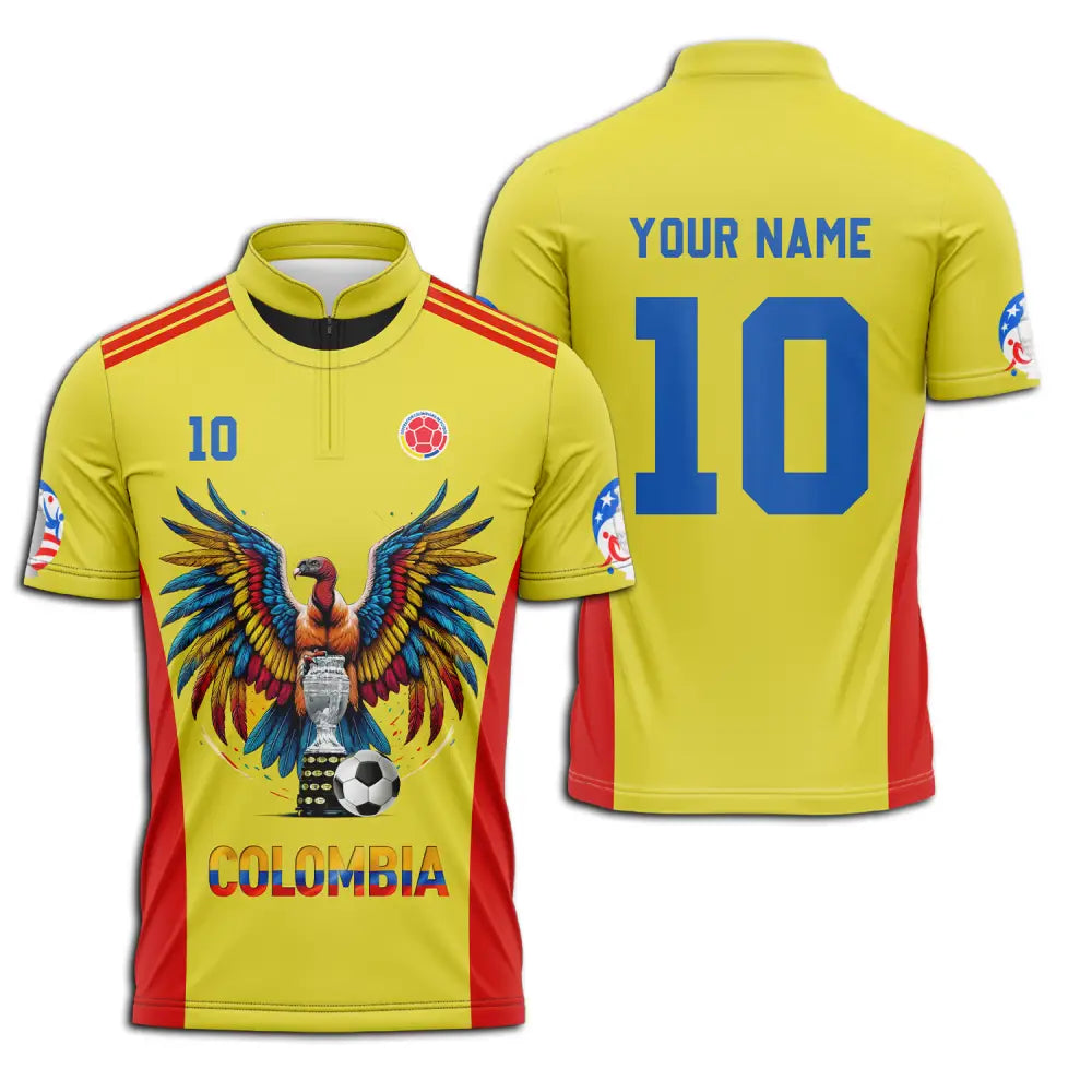 Unisex Shirt - Custom Name And Number Copa America Sport Shirt Colombia Zipper Polo Shirt / S T-shirt