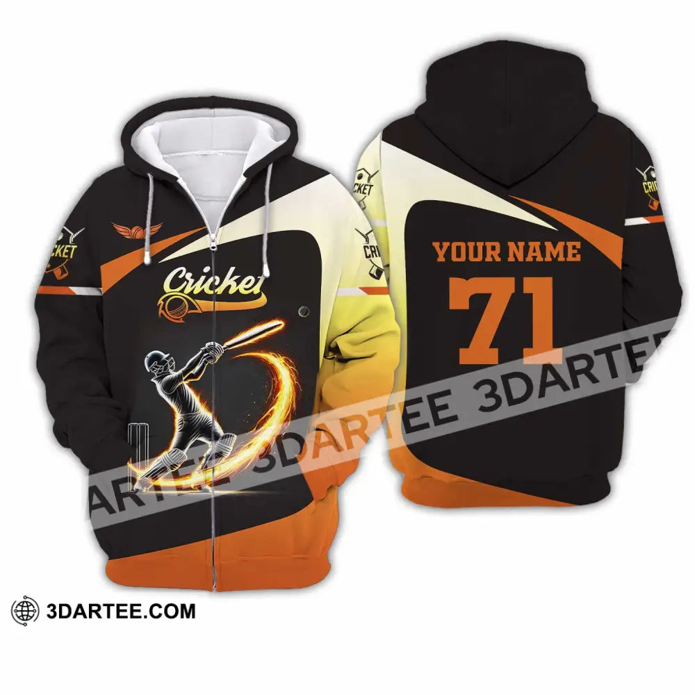 Unisex Shirt Custom Name And Number Cricket Ball Hoodie Zipper / S T-Shirt