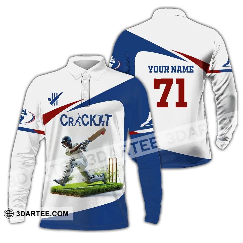 Unisex Shirt Custom Name And Number Cricket Ball Polo Long Sleeve T-Shirt / S T-Shirt