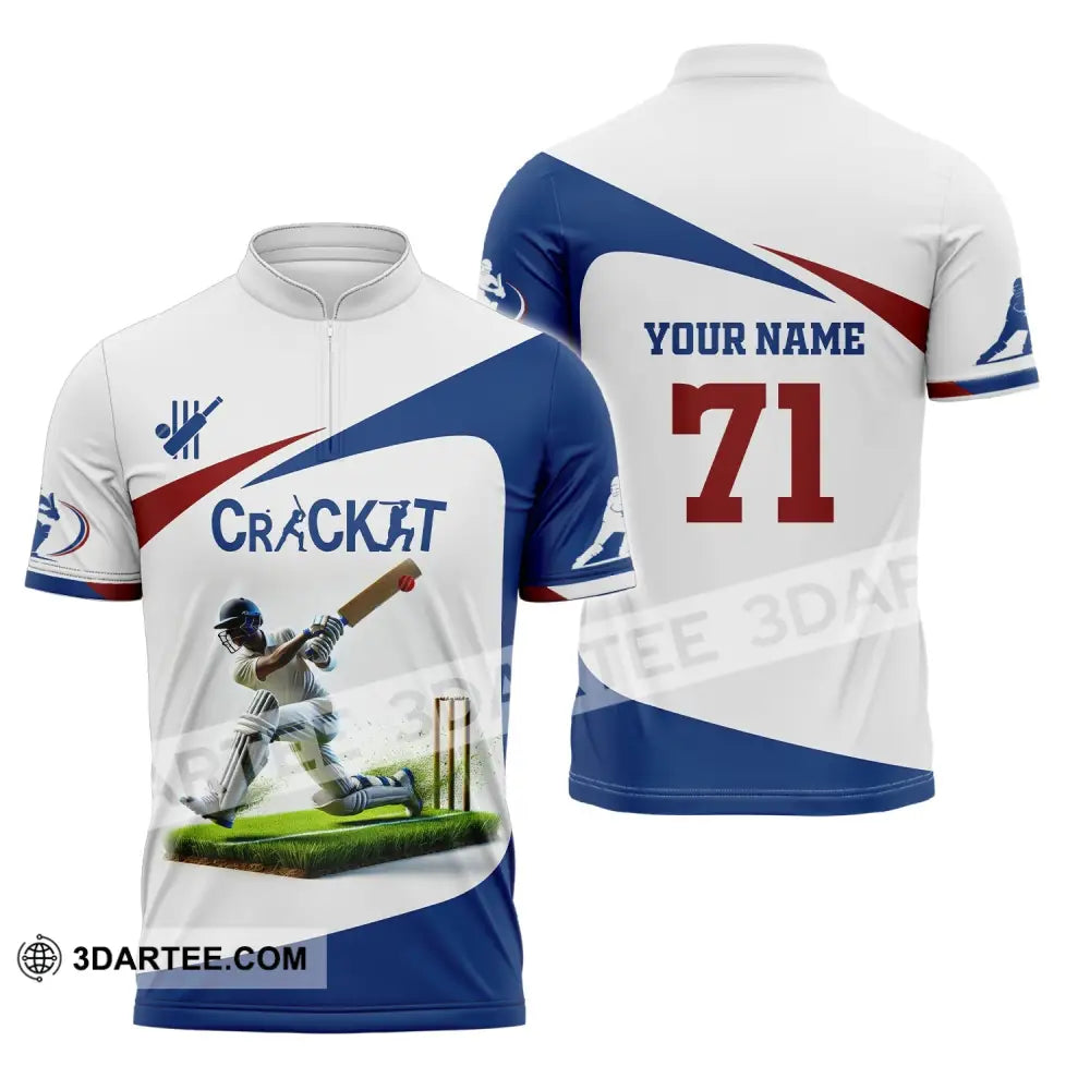 Unisex Shirt Custom Name And Number Cricket Ball Polo Long Sleeve T-Shirt Zipper / S T-Shirt