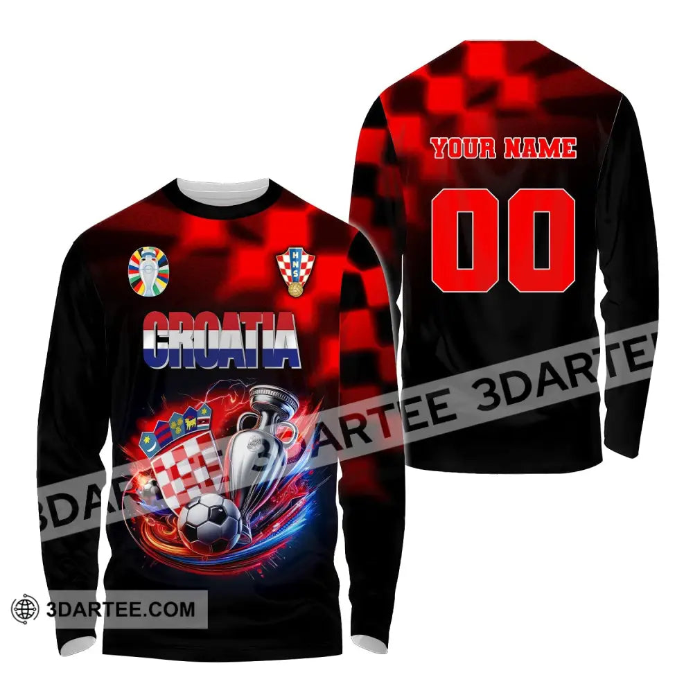 Unisex Shirt Custom Name And Number Croatia Football Polo Long Sleeve Euro 2024 / S T-Shirt