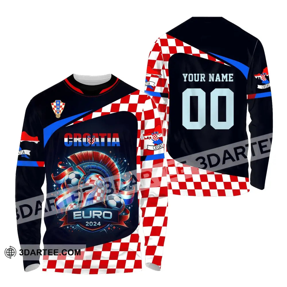 Unisex Shirt Custom Name And Number Croatia Football Polo Long Sleeve Euro 2024 / S T-Shirt