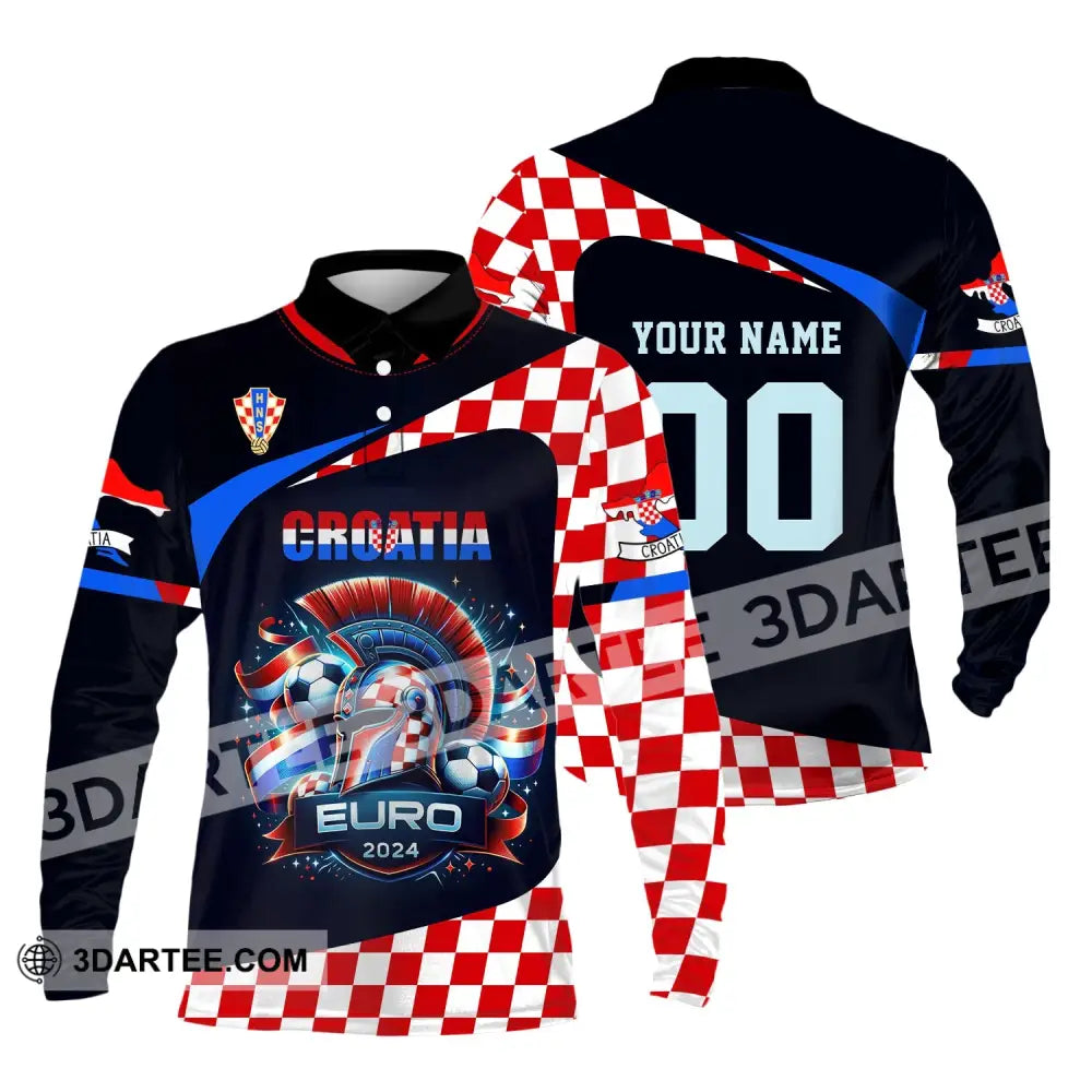 Unisex Shirt Custom Name And Number Croatia Football Polo Long Sleeve Euro 2024 / S T-Shirt