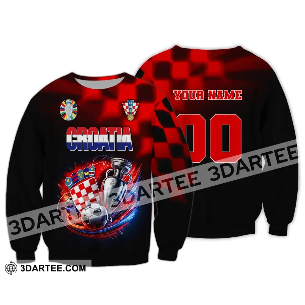 Unisex Shirt Custom Name And Number Croatia Football Polo Long Sleeve Euro 2024 / S T-Shirt