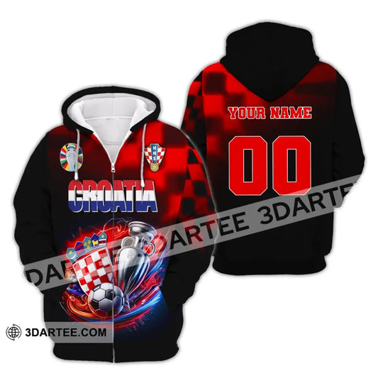 Unisex Shirt Custom Name And Number Croatia Football Polo Long Sleeve Euro 2024 Zipper Hoodie / S