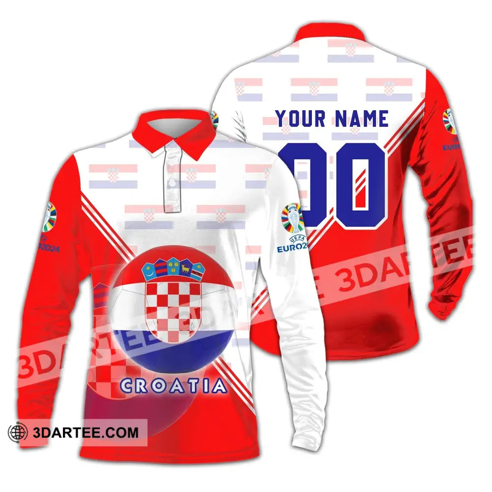 Unisex Shirt - Custom Name And Number Croatia National Team Euro 2024 Long Sleeve Polo / S T-Shirt