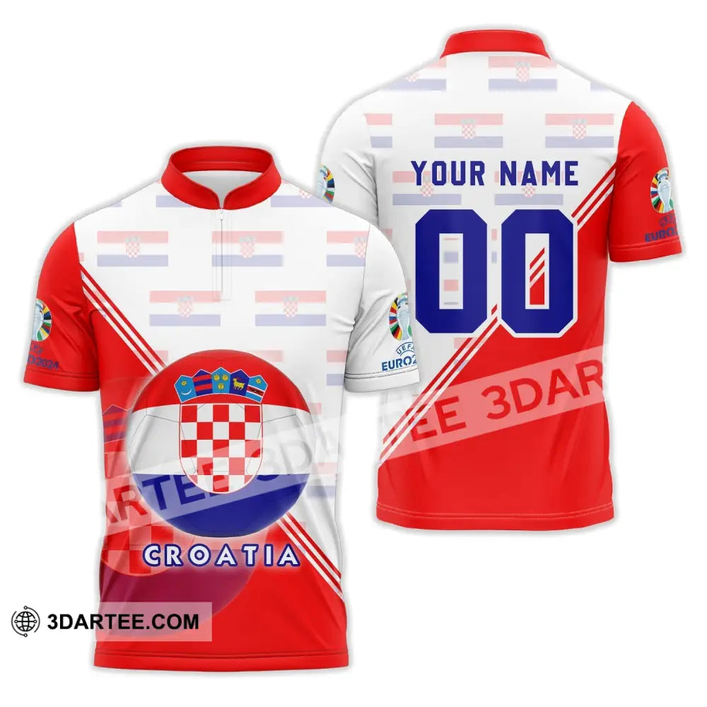 Unisex Shirt - Custom Name And Number Croatia National Team Euro 2024 Zipper Polo / S T-Shirt