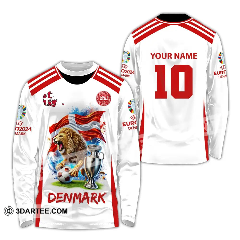 Unisex Shirt Custom Name And Number Denmark Football Euro 2024 Polo Long Sleeve / S T-Shirt