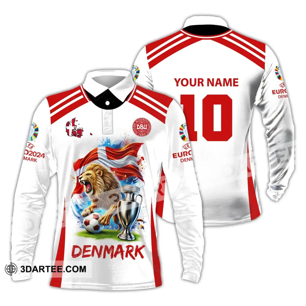 Unisex Shirt Custom Name And Number Denmark Football Euro 2024 Polo Long Sleeve / S T-Shirt