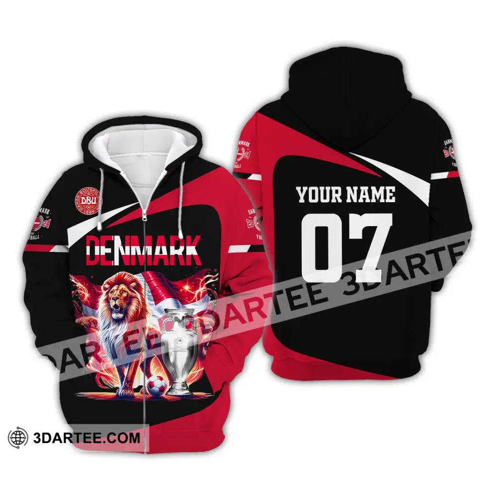 Unisex Shirt Custom Name And Number Denmark Football Euro 2024 Polo Long Sleeve Zipper Hoodie / S