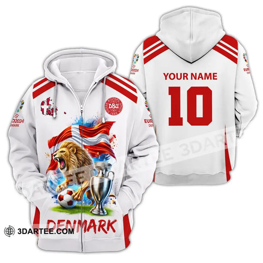 Unisex Shirt Custom Name And Number Denmark Football Euro 2024 Polo Long Sleeve Zipper Hoodie / S