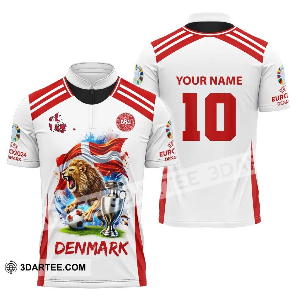 Unisex Shirt Custom Name And Number Denmark Football Euro 2024 Polo Long Sleeve Zipper / S T-Shirt