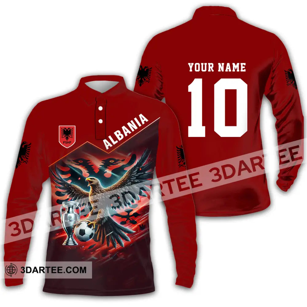 Unisex Shirt - Custom Name And Number Eagle Albania Euro 2024 Team Long Sleeve Polo / S T-Shirt