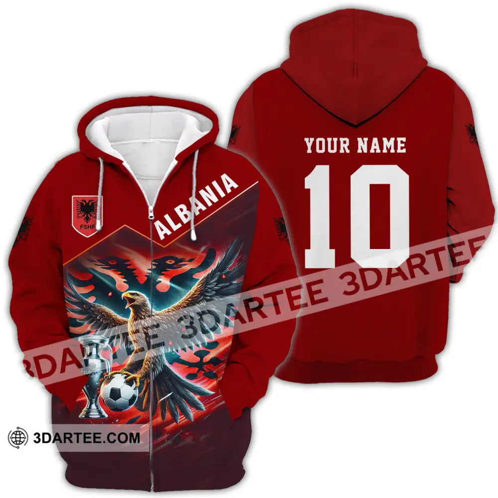 Unisex Shirt - Custom Name And Number Eagle Albania Euro 2024 Team Zipper Hoodie / S T-Shirt