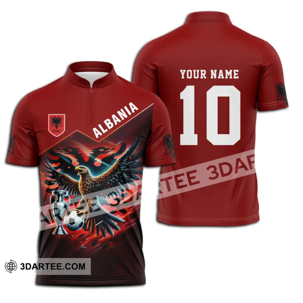 Unisex Shirt - Custom Name And Number Eagle Albania Euro 2024 Team Zipper Polo / S T-Shirt