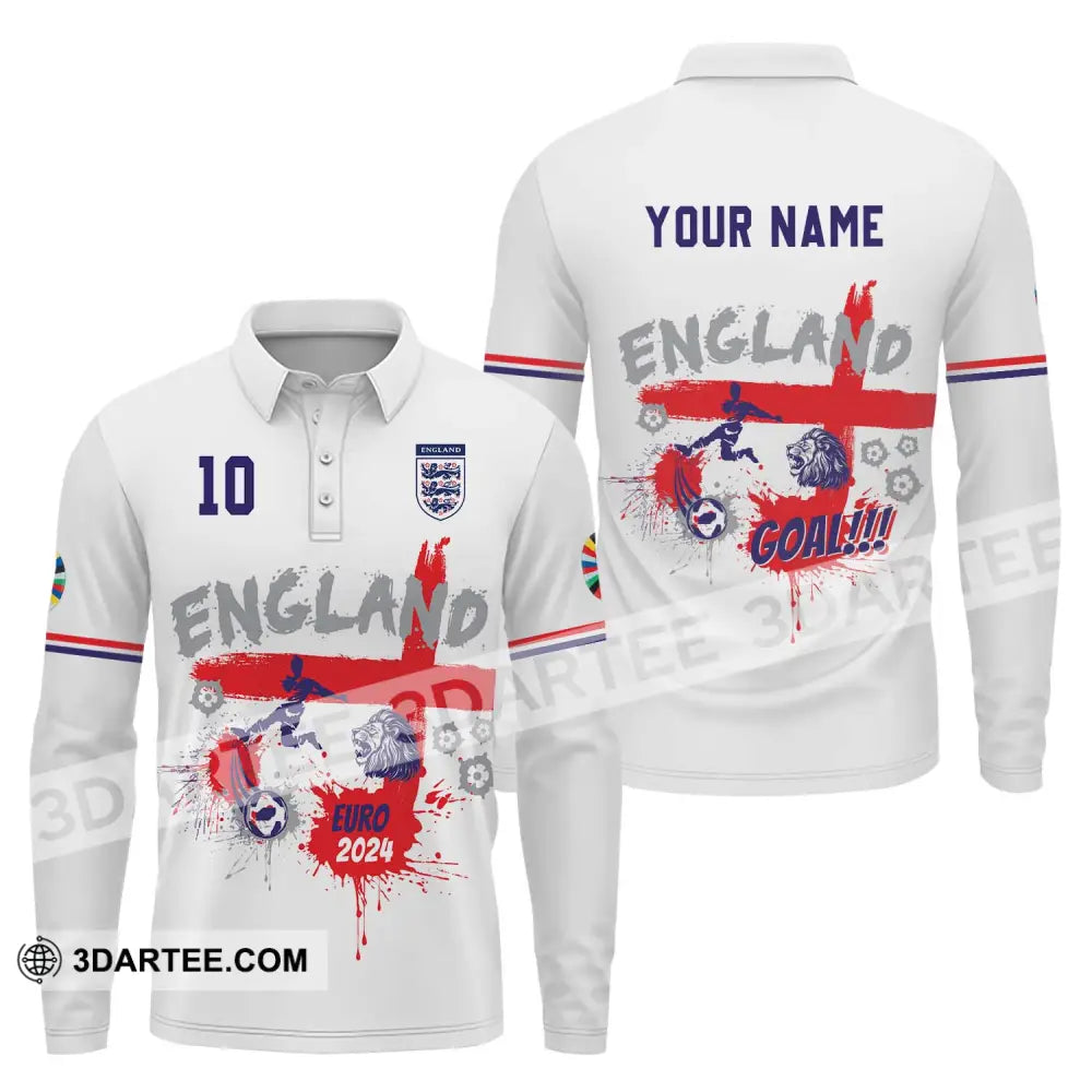 Unisex Shirt - Custom Name And Number England Euro 2024 Team Flag Color Long Sleeve Polo / S T-Shirt