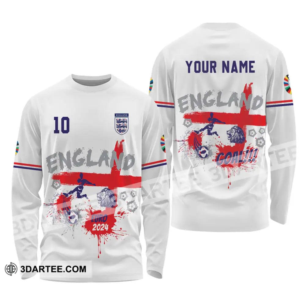 Unisex Shirt - Custom Name And Number England Euro 2024 Team Flag Color Long Sleeve / S T-Shirt