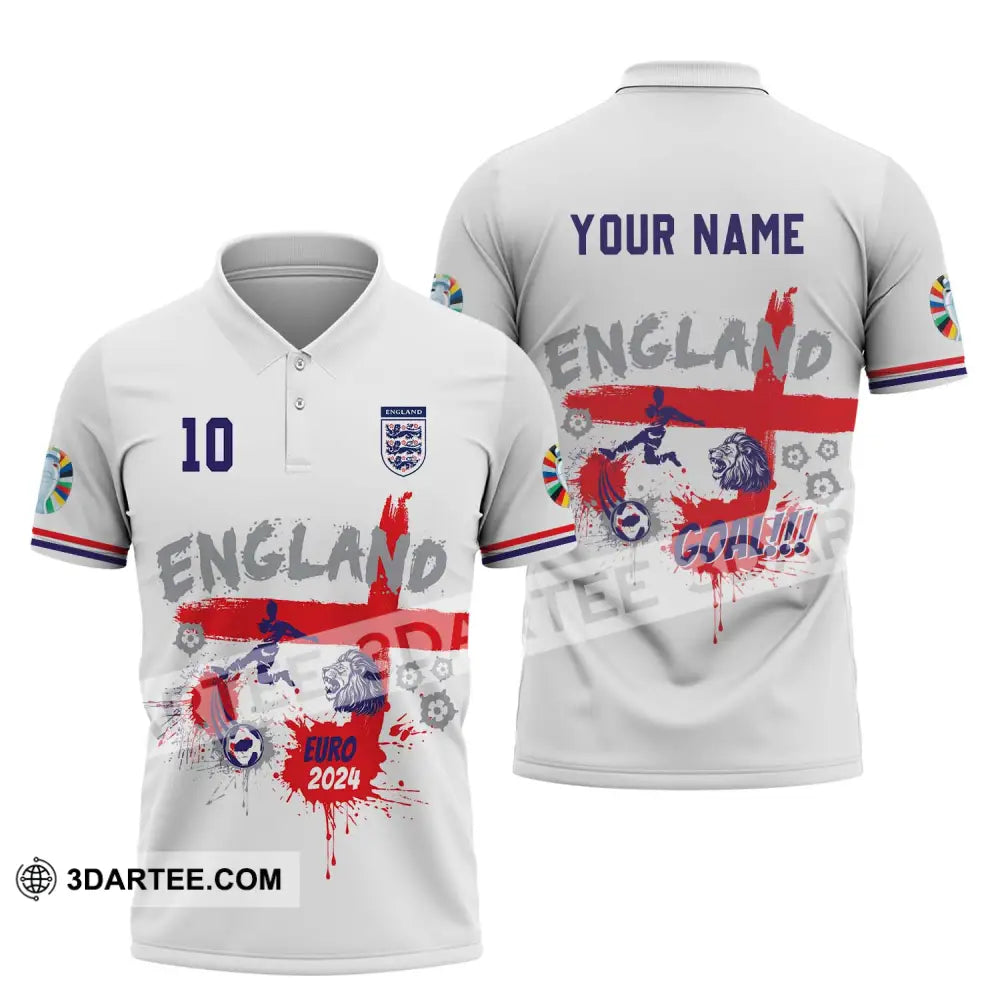 Unisex Shirt - Custom Name And Number England Euro 2024 Team Flag Color Polo / S T-Shirt