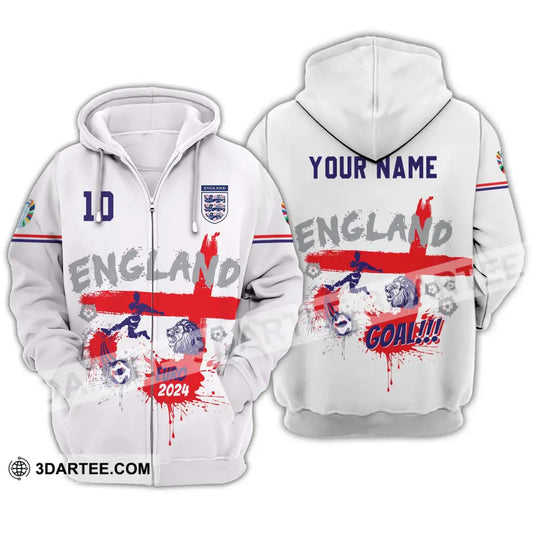 Unisex Shirt - Custom Name And Number England Euro 2024 Team Flag Color Zipper Hoodie / S T-Shirt