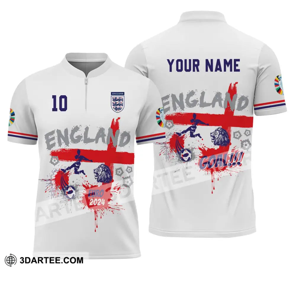 Unisex Shirt - Custom Name And Number England Euro 2024 Team Flag Color Zipper Polo / S T-Shirt